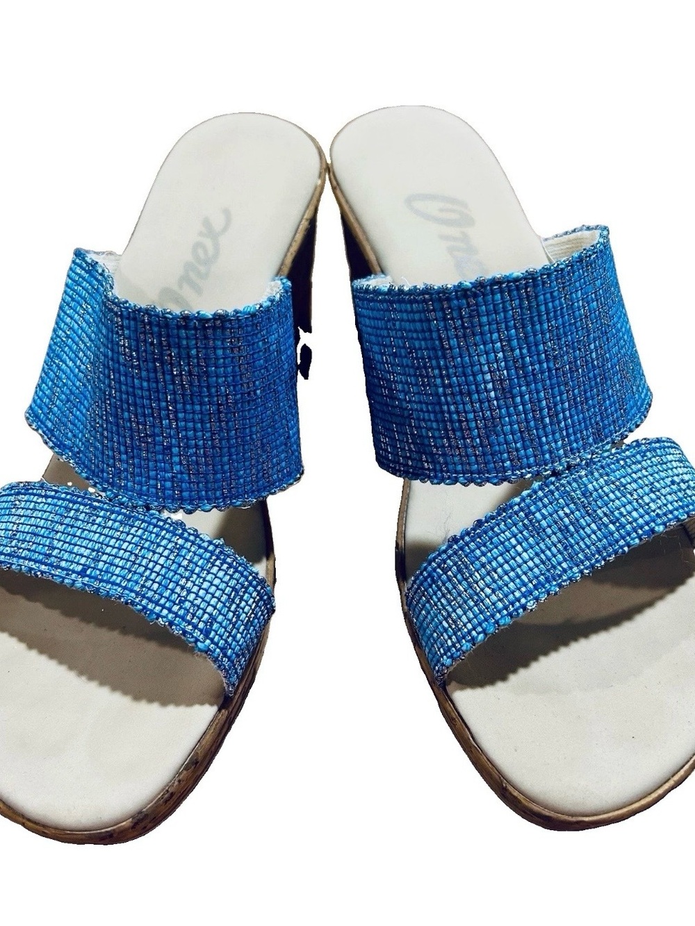 Onex Sparkling Blue Beaded Double-Strap Slide Mules, EU Size 10 like US Size 8.5